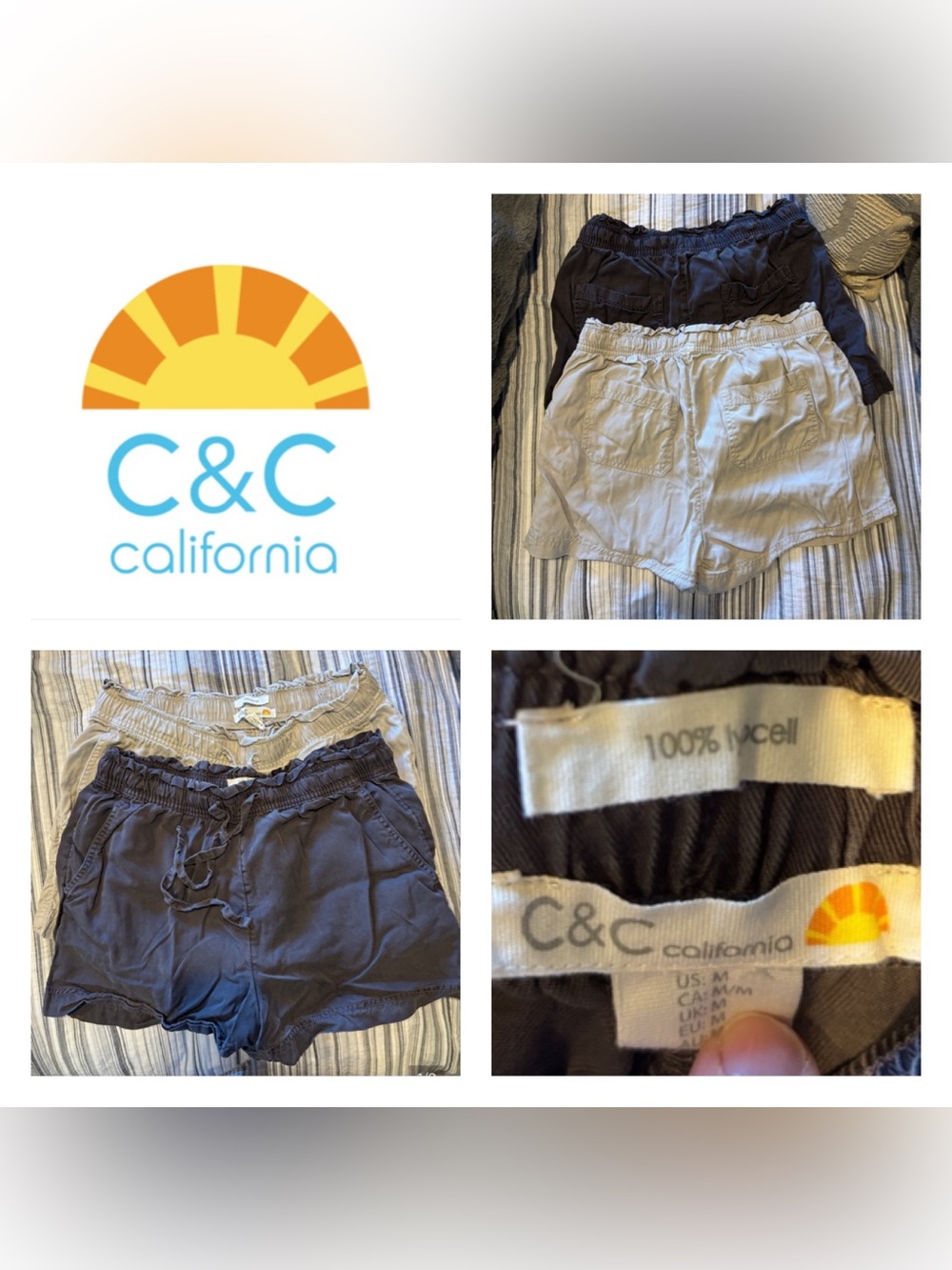 Two pair C&C California Beige and grey Elastic Drawstring Waist Shorts